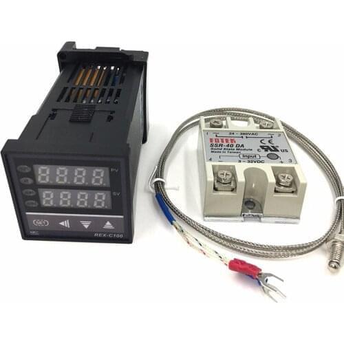 REX-C100FK02-V*AN Intelligent Temperature Controller SSR Output + SSR-40 DA + K Probe Thermocouple + Heatsink