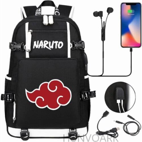 New Anime Kakashi Sasuke Itachi USB Boy Girl Kids Book School Bag Large Capacity Teenagers Student Schoolbags Women Men Backpack