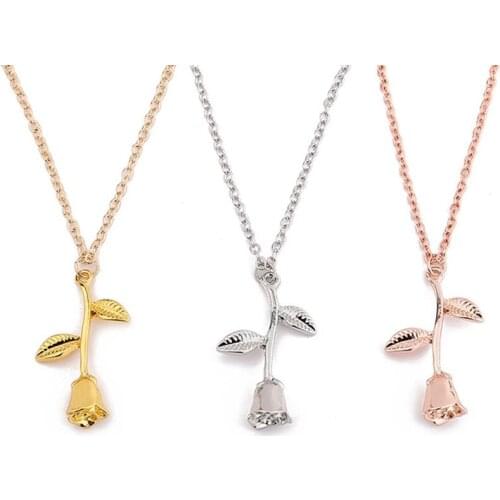 Silver Gold Plated Rose Flower Pendant Necklace For Women Love Heart Charm Choker Collar New Collection Gift For Girlfriend