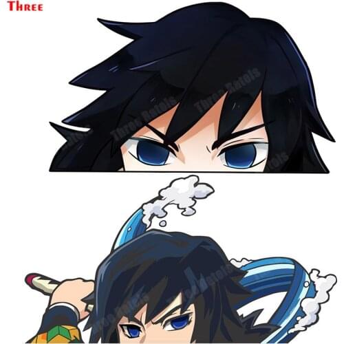 Three Ratels A440 Giyu Tomioka #2 Peeking Peekers Window Vinyl Decal Anime Sticker Demon Slayer Personality Car Wrap Stickers