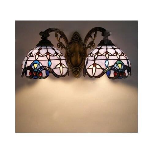 Vintage Tiffany Mediterranean style Baroque Blue glass LED Wall Sconce Indoor Lighting Lamp E27 AC 110/220V Double Wall Light