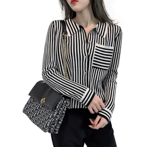 2020 Autumn And Winter NEW Womens Wool Blending Knitted Cardigan Sweater Striped Fashion Sweater Soft and Comfortable Coat