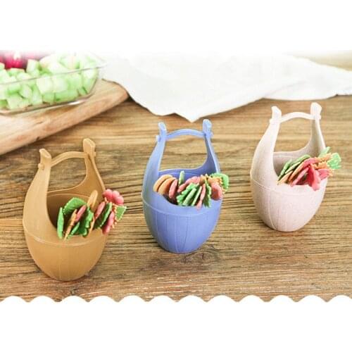 1SET 1pc Lovely Bucket+6pcs fork Fruits Fork Plastic Vegetable Fork Fruit Snack Dessert Forks Holder For Party OK 0325