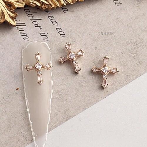 5pcs TN4930 Crystals Zircon Cross Nail Art nail gems Rhinestones metal nails accessories nail art decorations 3D Nail charms