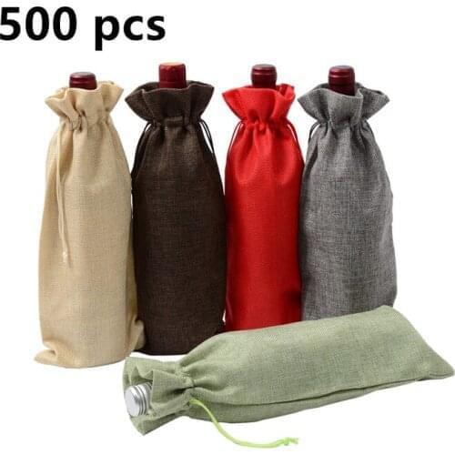 500pcs Multi-color Optional Durable Jute Wine Bags Non-woven Fabric Red Wine Bottle