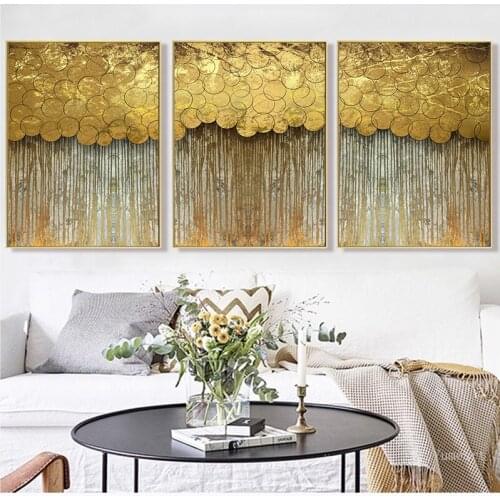 Abstract Flow of Gold Coins In A Circle Pattern Posters and Prints Canvas Painting The Living Room Wall Art Mural Home Decor