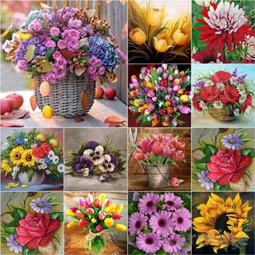 Flower 5D Diamond Painting Vase Scenery DIY Cross Stitch Embroidery Mosaic Wall Sticker Full Round&Square Drill Home Decoration