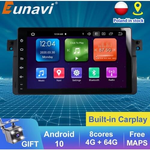 Eunavi 1din Android 10.0 Car radio Player Stereo For BMW 3 Series E46 Multimedia M3 318/320/325/330/335 1998-2005 AutoRadio GPS