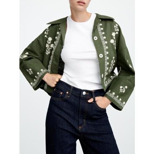 ZA embroidered blouse 2021 early autumn new womens clothing all-match flower embroidered linen blouse