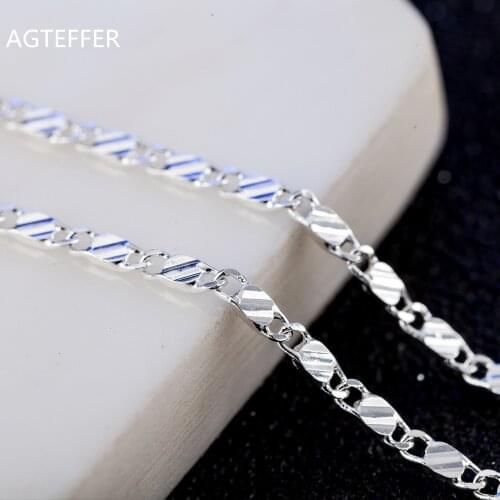 AGTEFFER 2mm 925 Sterling Silver Chain Necklace 16/18/20/22/24/26/28/30 Charm For Women Man Fashion Wedding Party Jewelry Gifts