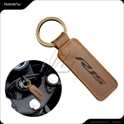 Motorcycle Cowhide Keychain Key Ring Case for Yamaha YZF-R15 R15 Motorbike Key