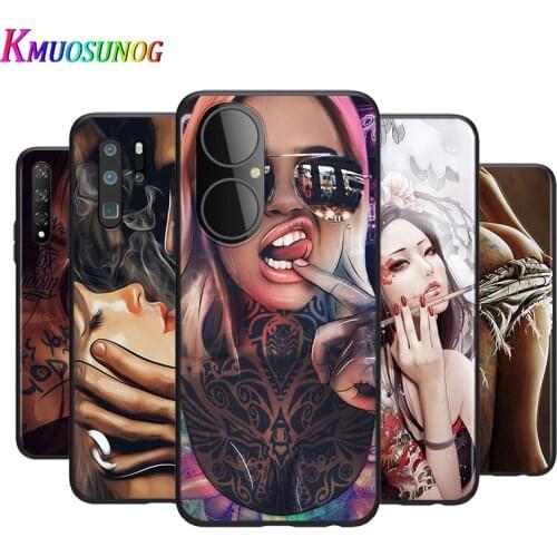 Sexy Sleeve Tattoo Girl Soft TPU Silicone Cover For Huawei P50 P40 P30 P20 Pro P10 P9 P8 Lite E Plus 2019 Phone Case