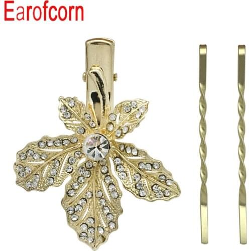Earofcorn 2019 Europe America Fashion Chic Golden Maple Leaf Flowers Flash Drilling Boutique Combination Set Hair Accessories