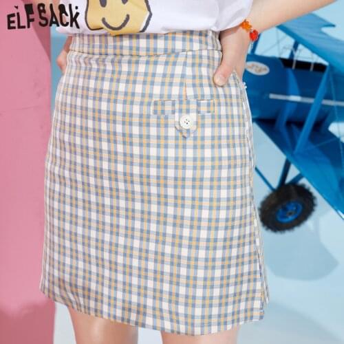 ELFSACK Plaid British High Waist Casual Women Preppy Mini Skirts,2021 Summer ELF Vintage,Korean Sexy Ladies Daily Bottom