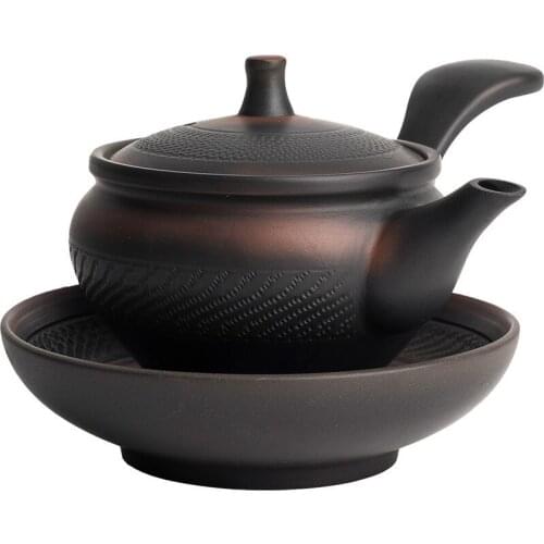 Purple pottery teapot household nixing ceramic retro side handle pot purple sand pot stone ladle jumping knife pot