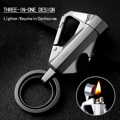 Chief Mini Portable Keychain Outdoor Survival Tool Metal Flint Fire Starter Camping Bottle Opener Oil Lighter