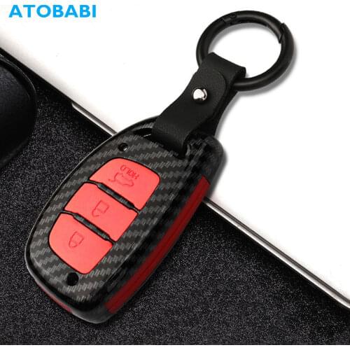 Carbon Car Key Case For Hyundai Tucson IX25 IX35 Creta Mistra Elantra Verna Keychain Holder Smart Remote Fob Protector Cover Bag