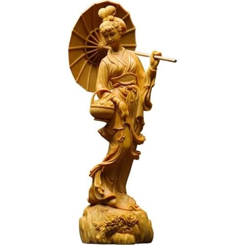 Chinese Classical cheongsam Beauty sculpture Folk hand carving statue wall home decor lucky decoration accessories