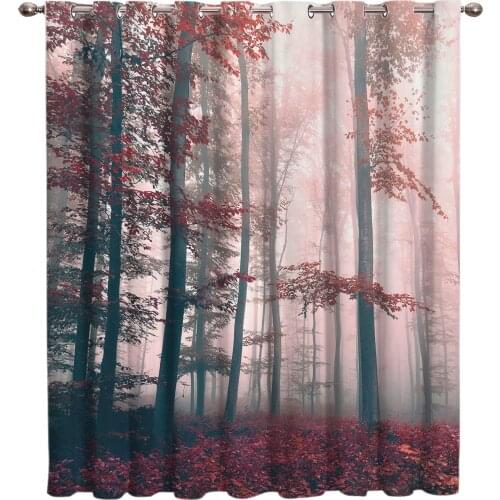 Red Mysterious Maple Leaves Forest Window Treatments Curtains Valance Window Curtains Curtain Lights Living Room Bathroom Kids