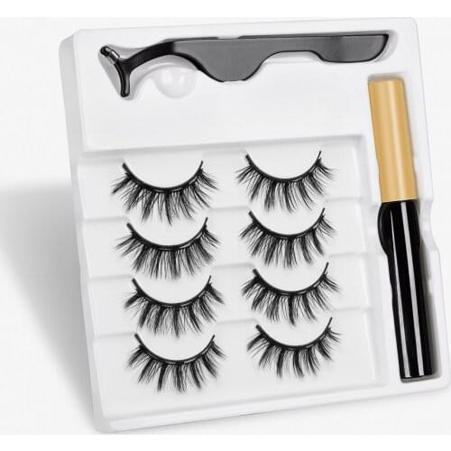 3/4 Pairs 3D Magnetic Eyelashes Handmade False Eyelashe Repeated Use Magnetic Eyeliner Tweezer Set Eye Makeup Extension
