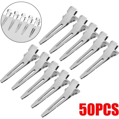 Mayitr 50pcs Hair Alligator Clips DIY Silver Flat Metal Single Prong Alligator Hair Clip Barrette For Hair Style Tools