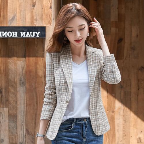 2020 Fashion Autumn Women Plaid Blazers And Jacket Work Office Lady Suit Slim Business Female Blazer Temperament Casual Coat P03