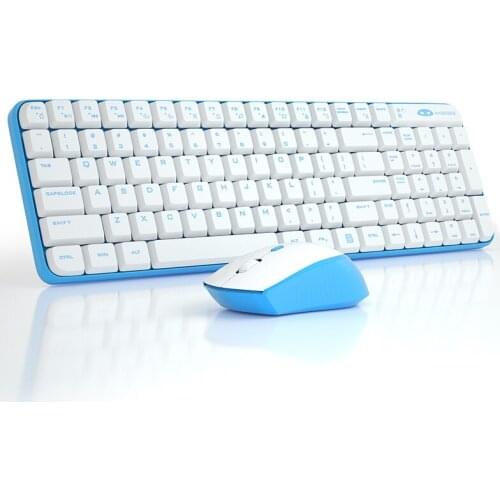 Blue And White Cute Wireless Keyboard And Mouse Set, Light And Thin, Suitable For Office