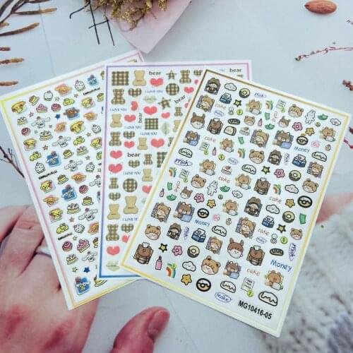 DIY Back Glue Adhesive DIY Nail Stickers Energy Bears Smiles Dry Nail Decals Hand Decorations for Women Girls Manicure Nail Art