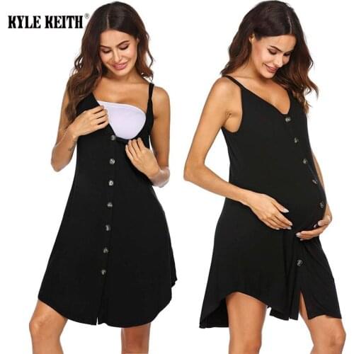 Womens Nursing Nightgown Maternity Dress Button Down Nightdress Sleeveless Pregnancy Breastfeeding Sleepwear Clothes Black