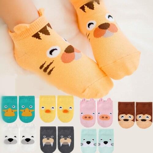 Cute Little Animal Yellow Duck Piggy Tiger Cotton Baby Non-slip Socks Cartoon Socks Suitable for 0-4 Years Old Girls and Boys