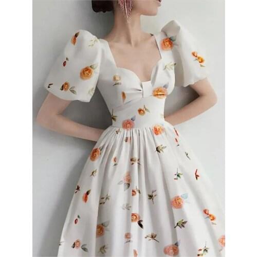 Strawberries Printed A-line Dress Short Sleeve Sexy Dresses School Retro Clothes Female Women Clothing Harajuku Korean Fashion