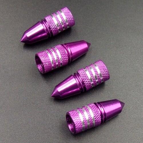 4pcs Purple Universal Bullet Shape Car Wheel Tire Valve Air Stem Dust Caps Cover Truck Auto Vehicle Motorcycle Bicycle Accessory
