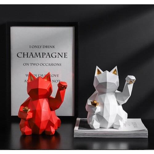 LUCKY CAT STATUE NORDIC GEOMETRIC ANIMAL STATUES FOR HOME DECORATION TV HOME LIVING ROOM FIGURINE CREATIVE WINE COOLER SCULPTURE