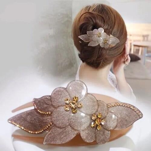 Rhinestone Double Flower Hair Clip Hair Crystal Peaks Hair Combs Female Elegant Duckbill Clip Handmade Fashion Hair Accessories