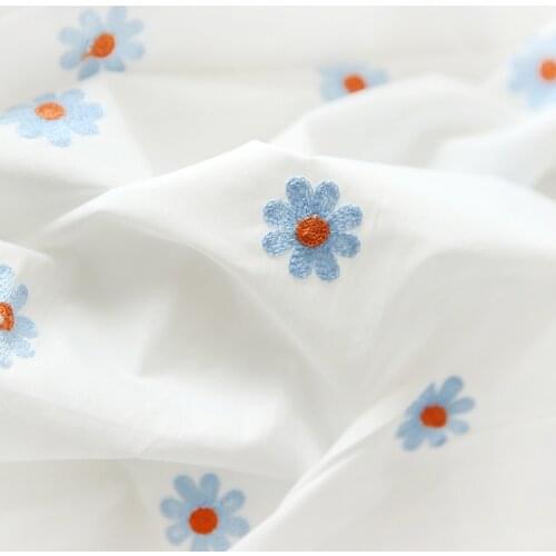 50*150cm Fresh Cotton Embroidered Daisies Japanese And Korean Embroidered Cloth Clothes Skirt Shirt Handmade DIY Fabric