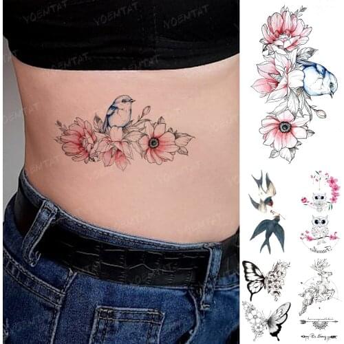 Waterproof Temporary Tattoo Sticker Watercolor Flower Bird Butterfly Swallow Flash Tatto Woman Arm Body Art Cute Fake Tatoo Man