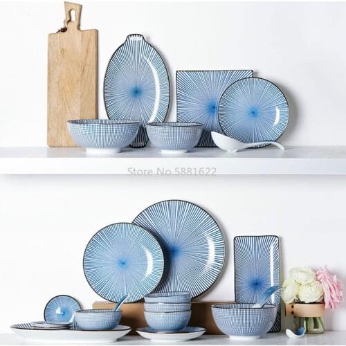 Japanese Design Ceramic Tableware Blue Color Series Set Procelain Plate Rice Dish Plate