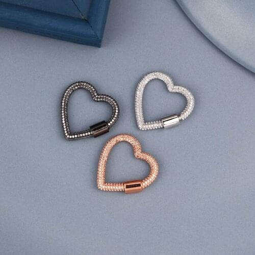 MINHIN DIY Luxury Hip Hop Jewelry Paved Cubic Zirconia Heart Shaped Fastener Spiral Clasps Accessories Fit Mesh Chains Pendants