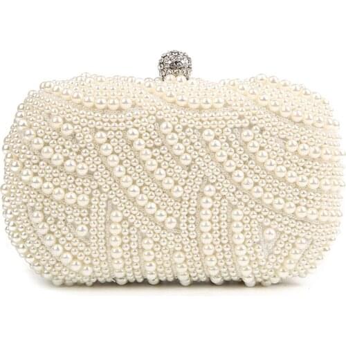 Pearl Lady Evening Wallet White Chain Belt Diamond One Shoulder Daily Messenger Bag Ladies Square Party Clutch Bag