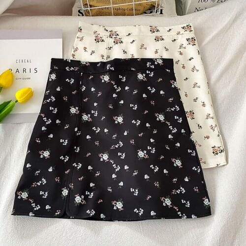 French Retro Print Skirt Womens New Fashion Split Skirt In Spring 2021