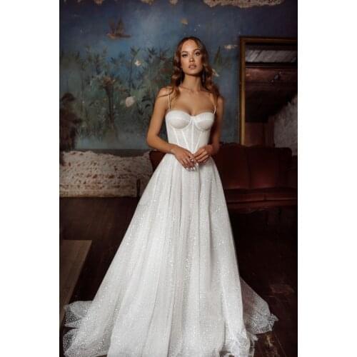 SSYFashion New Sexy Evening Dress for Women Sweetheart A-line Glitter Beach Formal Party Gowns Vestidos De Fiesta De Noche