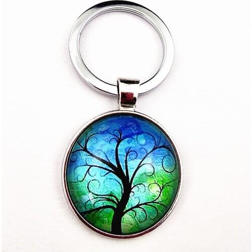 1pcs Superior quality Simple style Keychain with colorful tree of life 25MM glass Cabochon for girl women Hang the key and bag