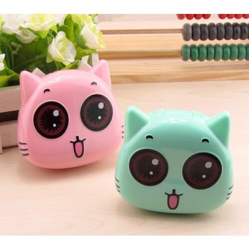 10pcs New High quality Cute cartoon Cat Contact Lens Case With Mirror Contact Lenses Box Partner box Nursing box 8.5*8*3cm