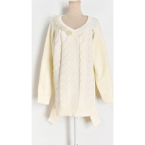 1025 2020 Autumn Free Shipping Sweater White V New Long Sleeve Kint Pullover Fashion Womens Clothes Xiaoermei