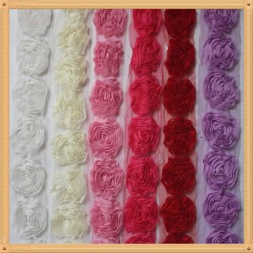 2y/lot 7cm Chiffon Flower Lace Trimming For DIY Infant Baby Girls Rompers Jumpsuit Dress Clothes Making Sewing Craft Accessories