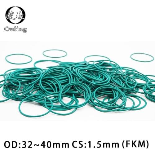 5PCS/lot Rubber Ring Green FKM O rings Seal 1.5mm Thickness OD32/33/34/35/36/37/38/39/40mm ORing Seal Oil Gasket Fuel Washer