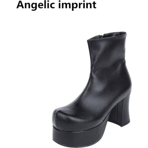 Angelic imprint handmade mori girl Women short boots lady lolita punk ankle Boots woman high heel pumps platform shoes 9.5cm 47