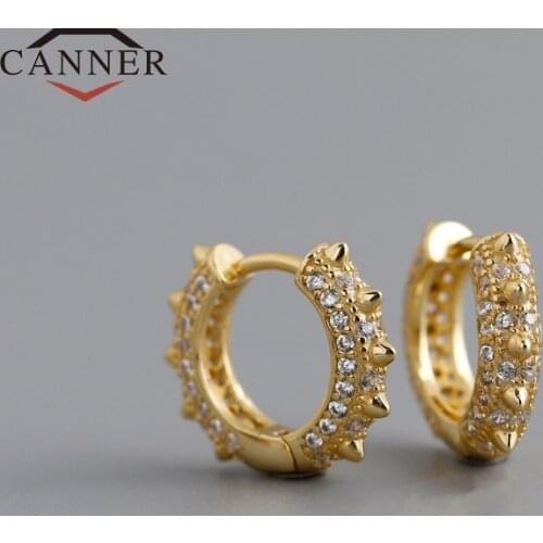 CANNER Punk Personality Fashion 925 Sterling Silver Circle Hoop Earrings For Women Zircon Piercing Earings Jewelry Pendientes