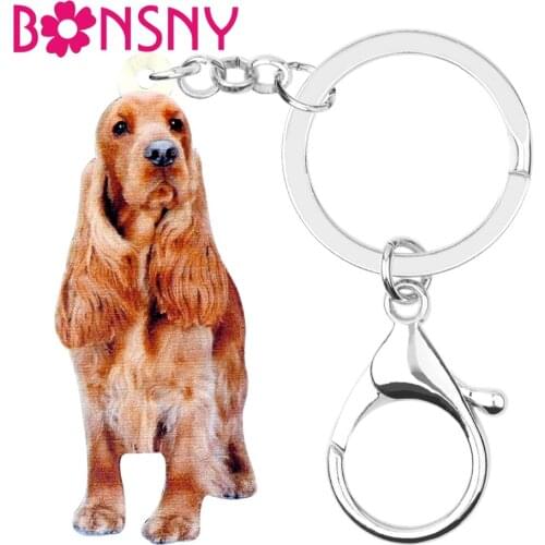 Bonsny Statement Acrylic Cocker Dog Key Chains Keychain Keying Fashion Animal Jewelry For Women Girls Teens Gift Decoration