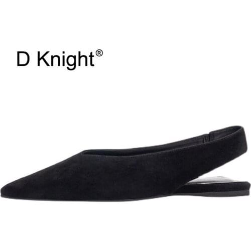 Fashion Soft Leather Casual Flats Women Sandals Summer New Pointed Toe V-Mouth Slippers Black All-Match Soft Surface Flock Shoes